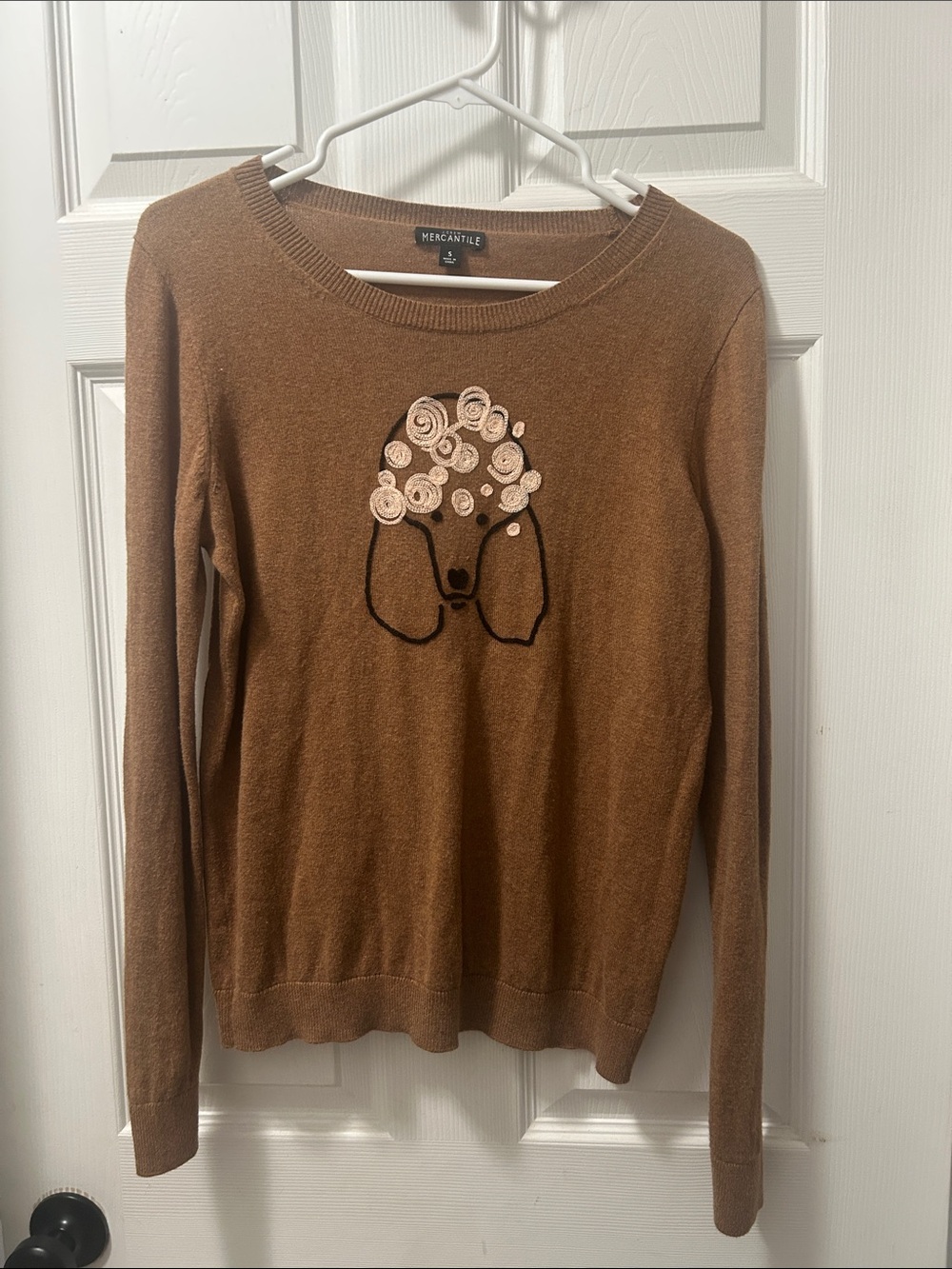 J. Crew Mercantile Women's Brown poodle Crewneck Sweater with Floral Appliqué